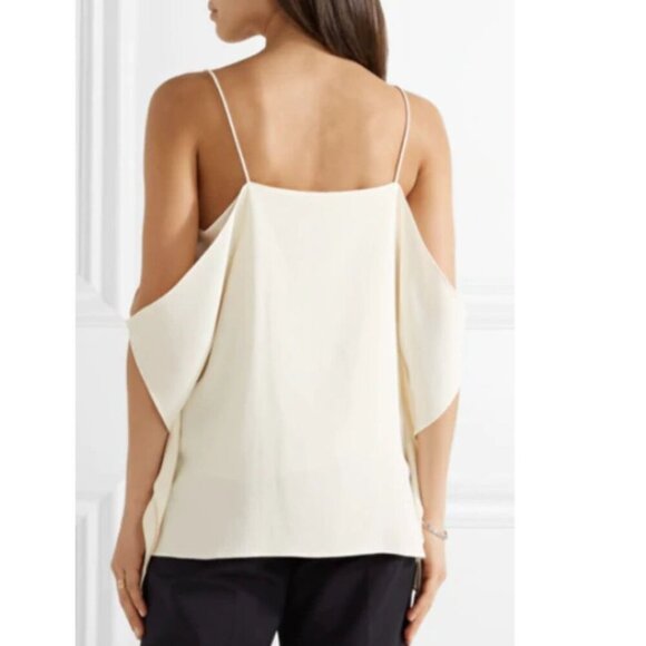 Theory Cold Shoulder Rosina Top Womens Medium Ivory Sleeveless Crepe Blouse - Picture 3 of 3